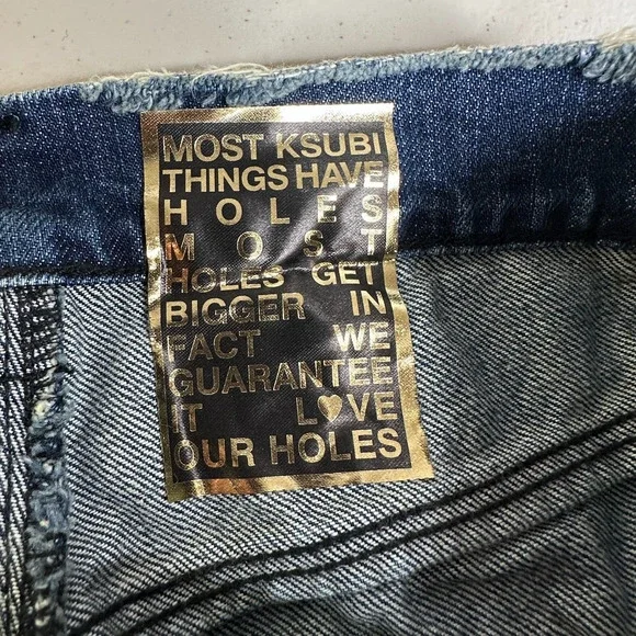 Ksubi Alberceque The Roadie Cut Off Low Rise Shorts Blue Raw Hem Women's 28 NWT
